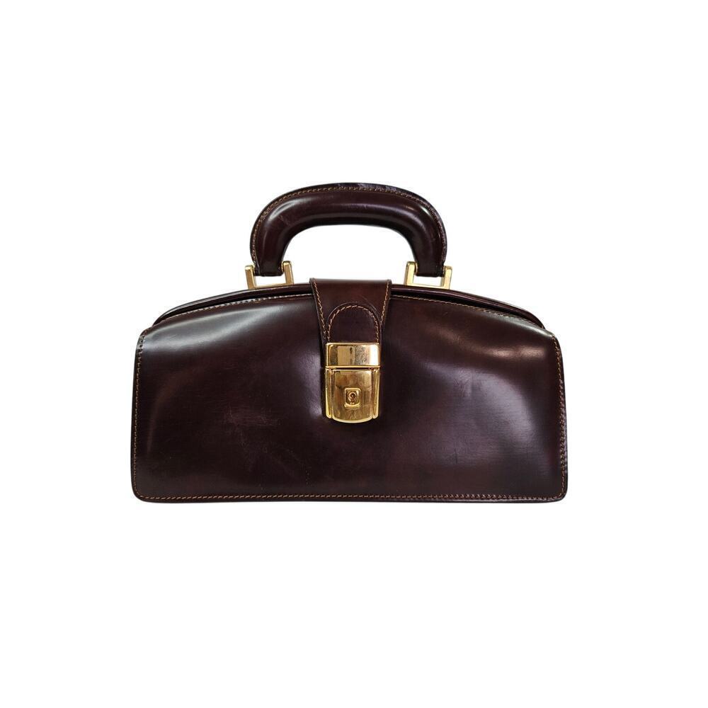 Womens Pratesi Italian Brown Leather Mini Dr Bags with Gold Accents Handbag